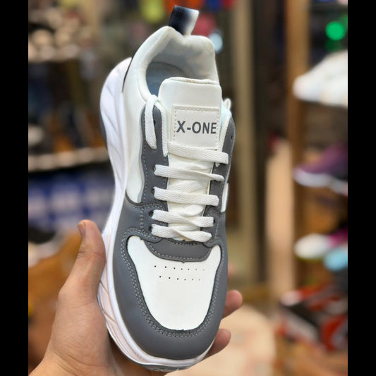 Men’s Grey & White Slip-Resistant Sports Sneakers | Lightweight Casual Running Shoes